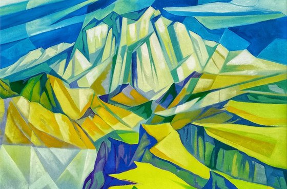 Cubism - Mountains (60x60cm, cubism, oil painting, ready to hang)