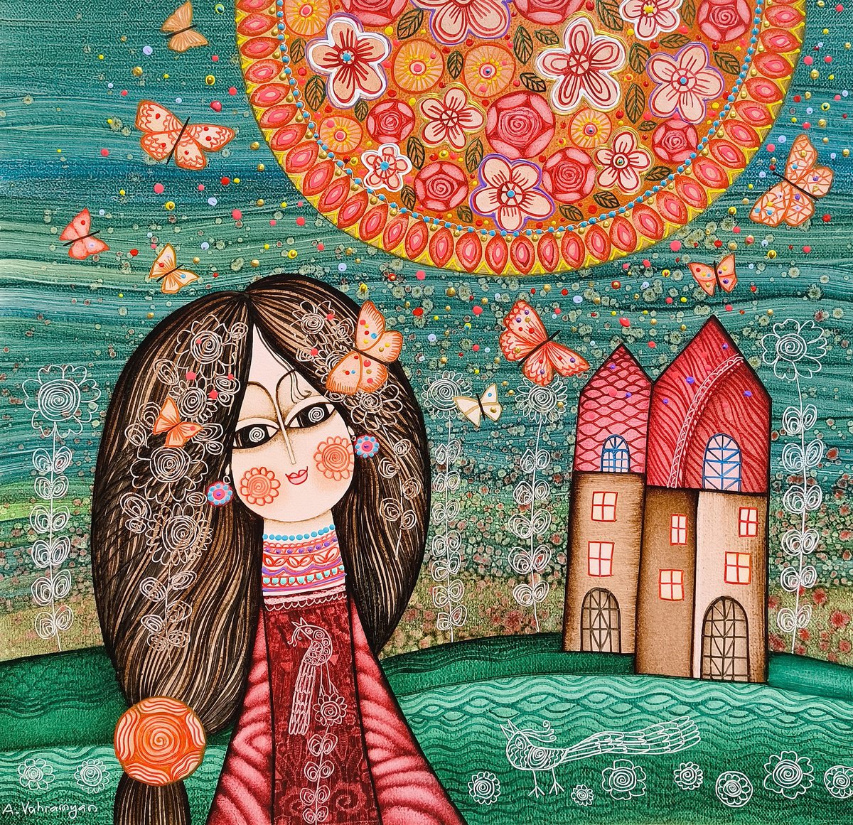 Impressionistic Botanical Oil Painting By Armen Vahramyan, 24 X 24, Sun-Kissed Serenity, Original Artwork