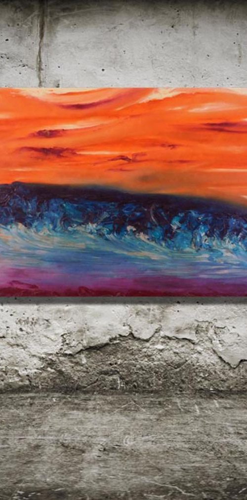 Restless calm - 110x45 cm, LARGE XXL, Original abstract painting, oil on canvas, by Davide De Palma