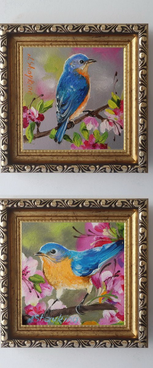 Bluebird on Blossom Branch, Happiness Bird by Natalia Shaykina