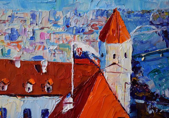 Bratislava Castle impasto original OIL PAINTING on canvas, Slovak landscape