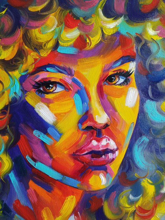 Expression - portrait, oil painting, woman, face oil painting, oil painting people, curly girl, woman portrait, woman, woman face, face oil painting