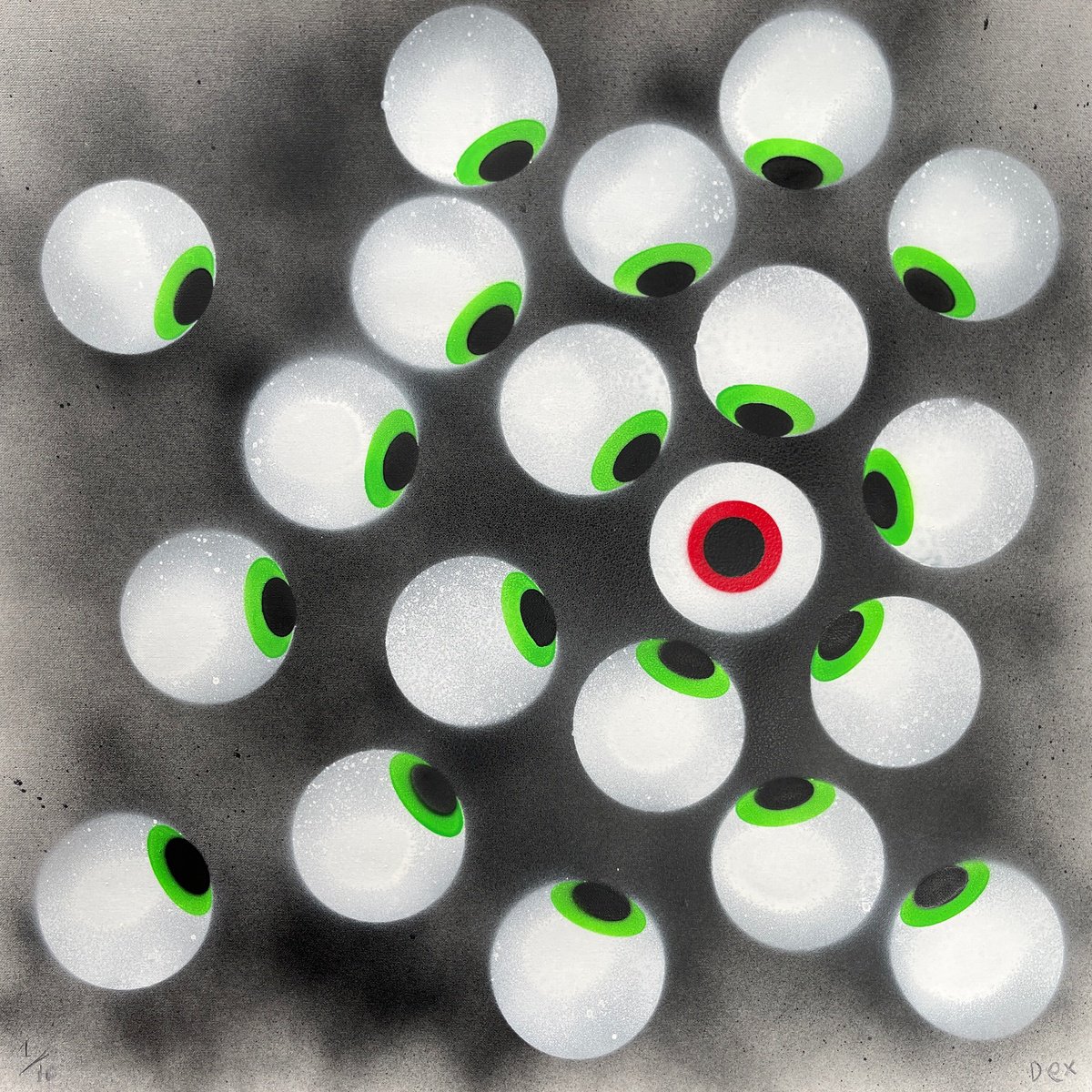 Abstract Print By Dex, 20 X 20, Ju-Ju Eyeballs (Red Eye), Original Artwork