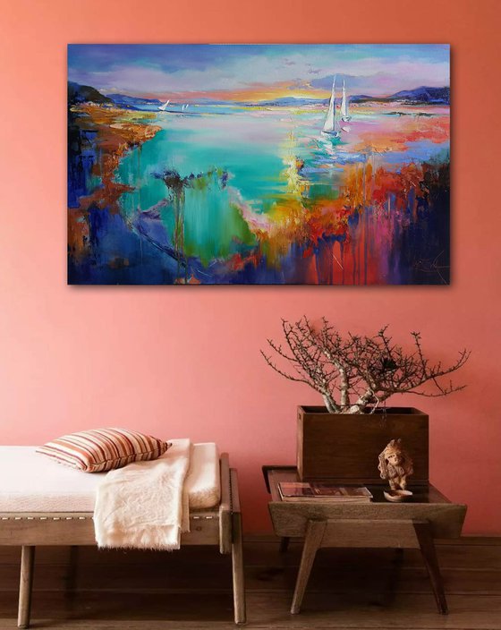 Evening symphony - Abstract Painting landscape, seascape