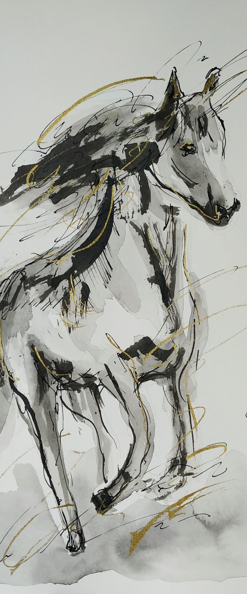 Horse  ink drawing series-Horse drawing on paper by Antigoni Tziora