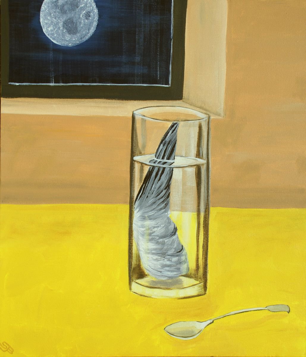 Surrealistic Still Life Acrylic Painting By Stephen Beer, 20 X 24", Seagull Moon, Original Artwork