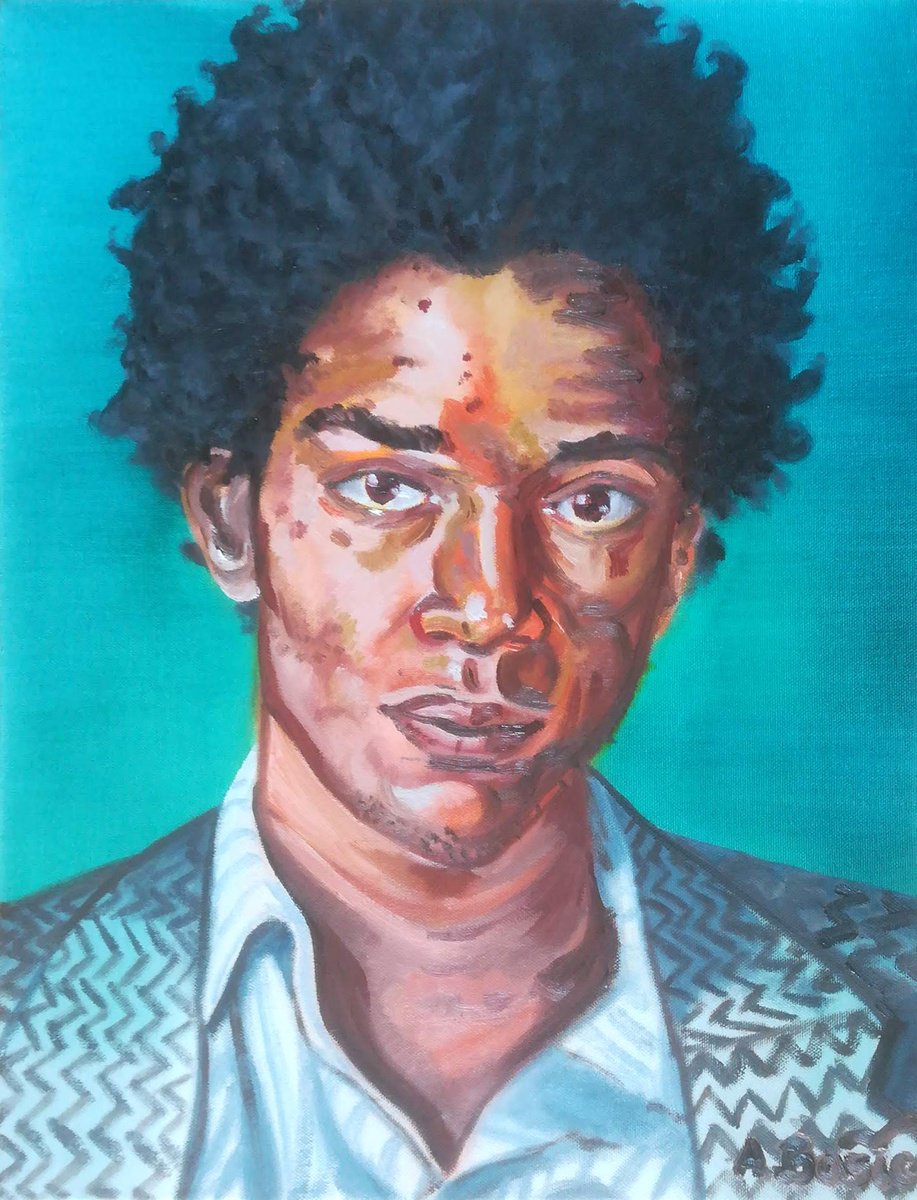 Expressive Portrait Oil Painting By Aleksandar Basic, 14 X 18, Jean Michel Basquiat, Original Artwork
