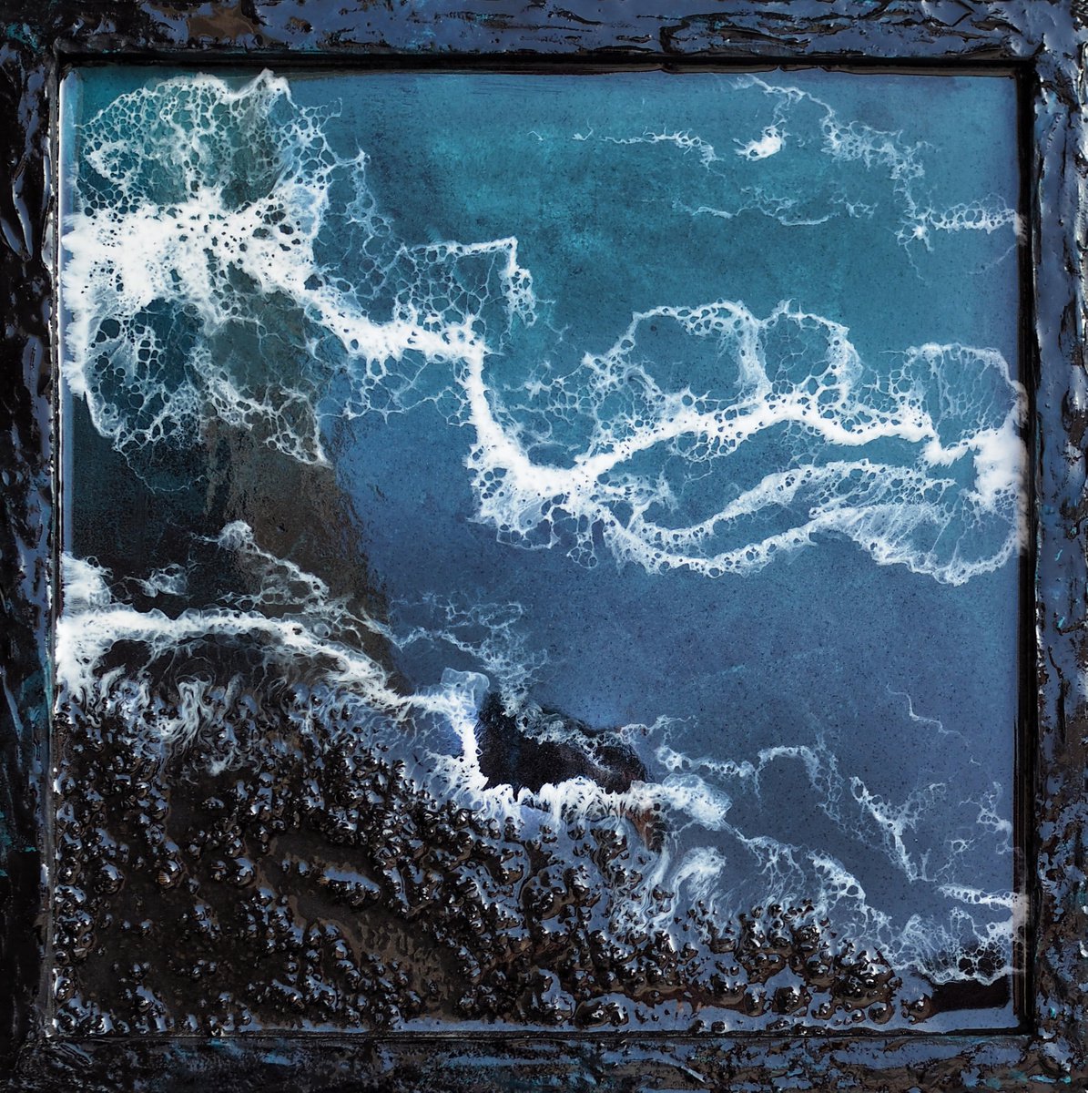 Deep black sea - original seascape artwork, ready to hang, framed by Delnara El