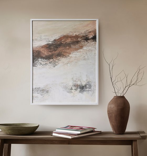 "Glow 3" Abstract white brown textured art