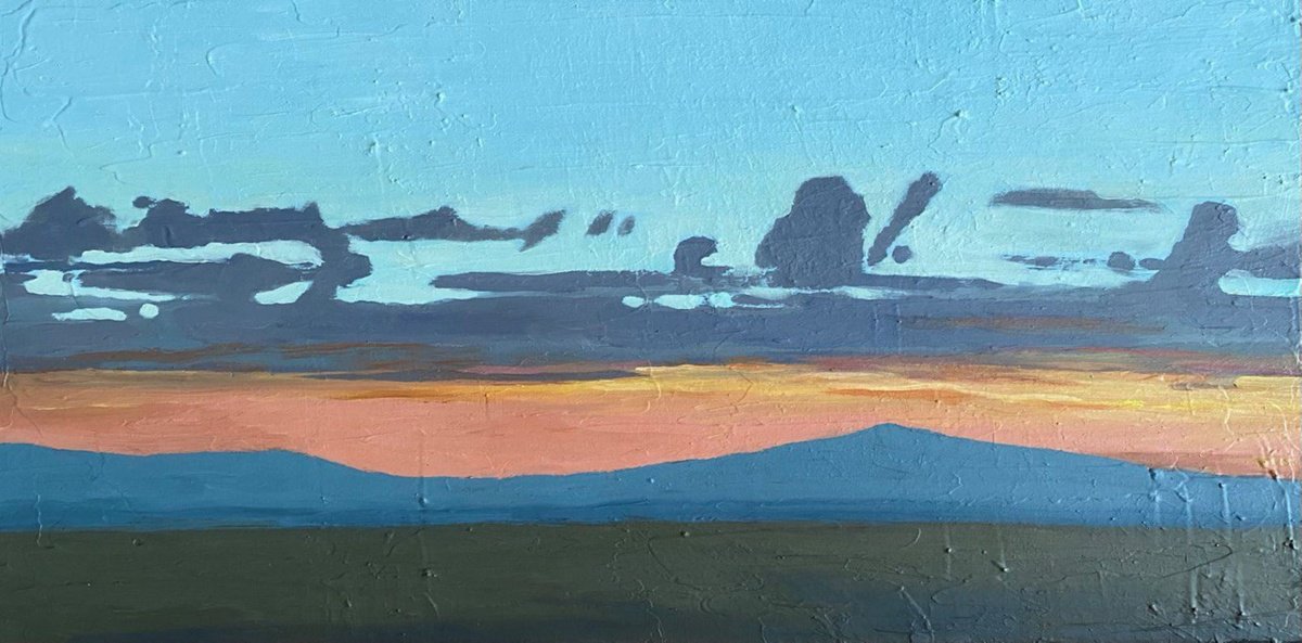 Impressionistic Landscape Oil Painting By Bohdan Vykhrenko, 24 X 12, Contemporary Sunset, Original Artwork