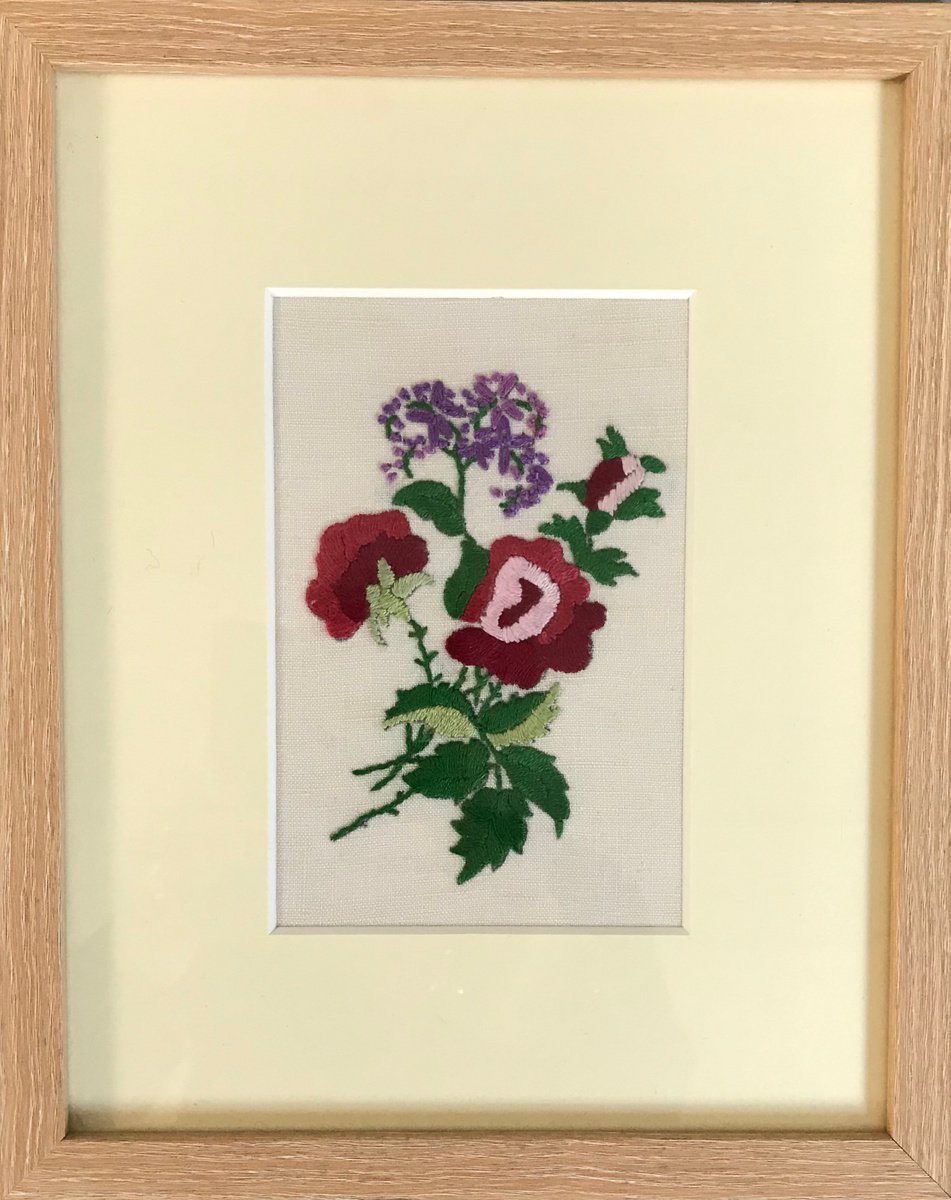 Roses are red - vintage 1930s hand embroidered floral art by Sarah Gill
