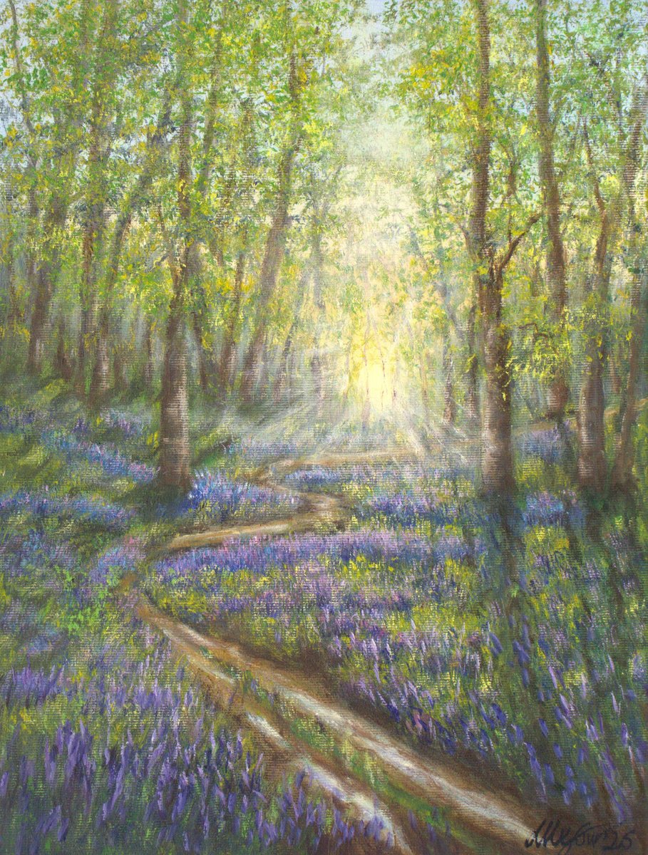 Photorealistic Oil Painting , Bluebells Forest By Ludmilla Ukrow, 12 X 16, Artwork For Sale On Artfinder