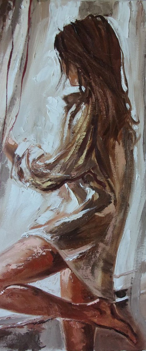 " YOUR WHITE SHIRT ... "-   liGHt  ORIGINAL OIL PAINTING, GIFT, PALETTE KNIFE by Monika Luniak