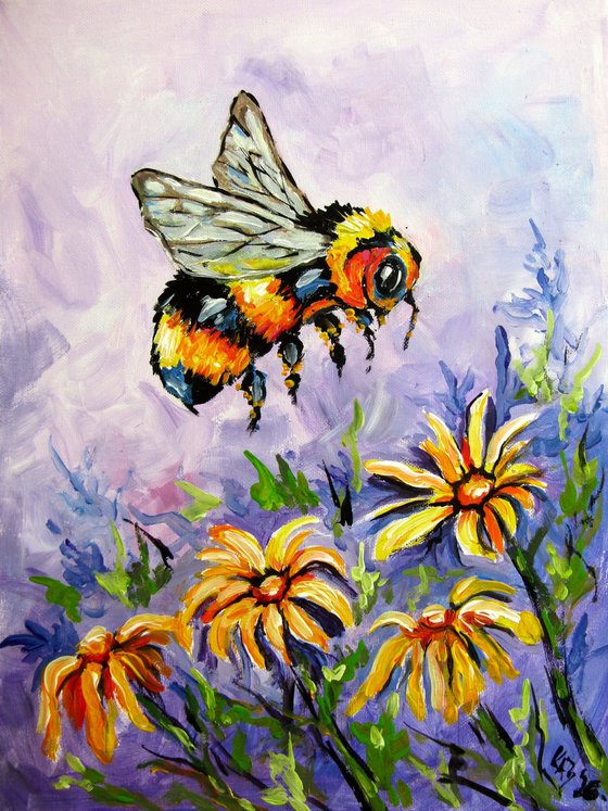 Bee with yellow floral