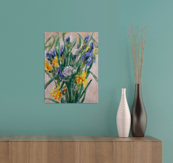 Summer bouquet with irises... /  ORIGINAL PAINTING