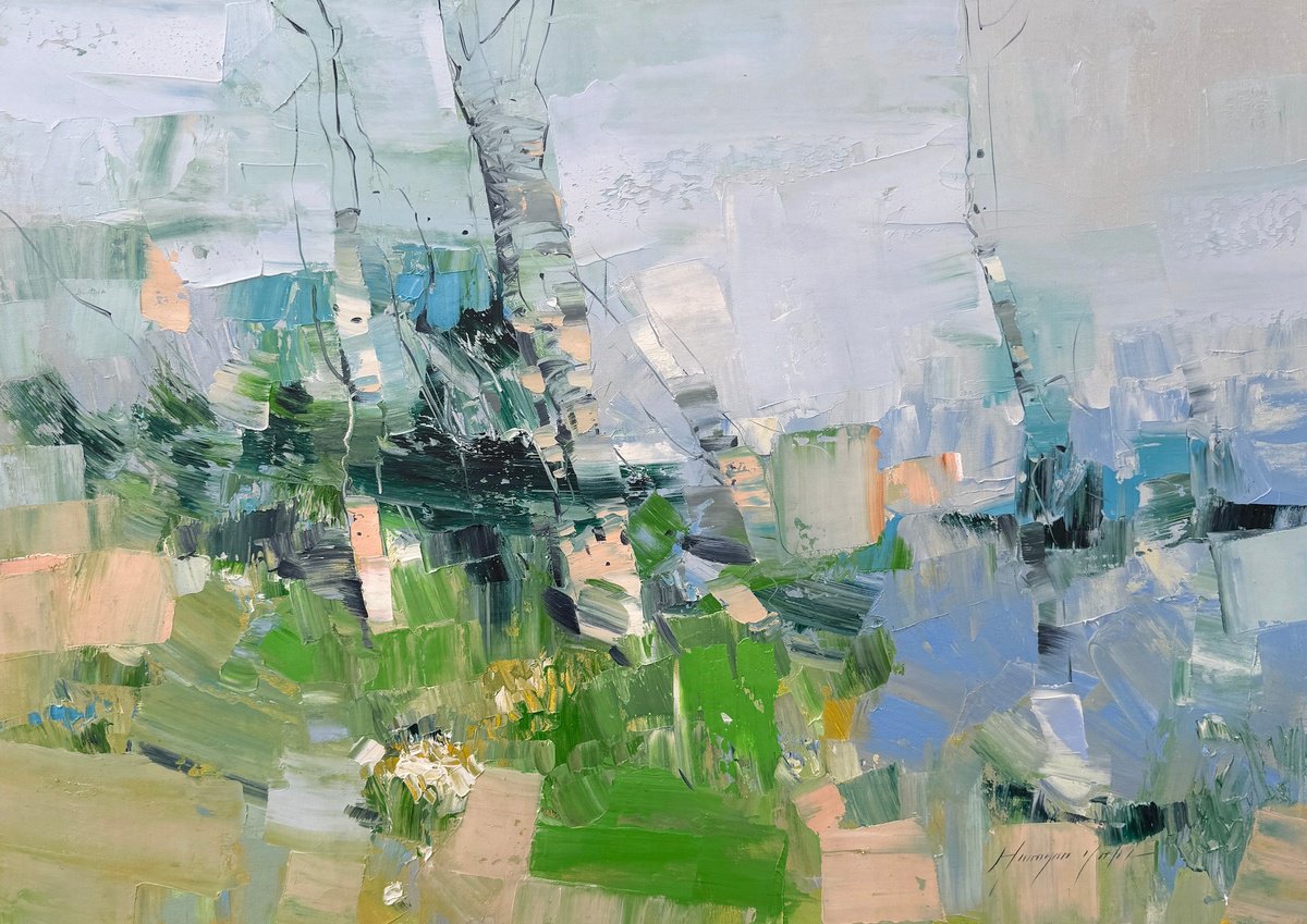 Impressionistic Landscape Oil Painting By Vahe Yeremyan, 31 X 22", Summer Palette, Original Artwork