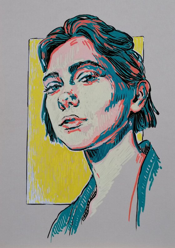 Woman portrait. Acrylic drawing