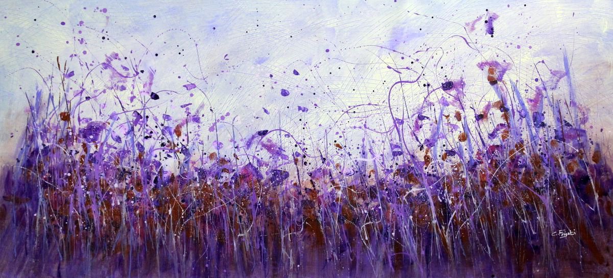 Expressive Botanical Acrylic Painting By Cecilia Frigati, 58 X 27, Feel It #2, Original Artwork