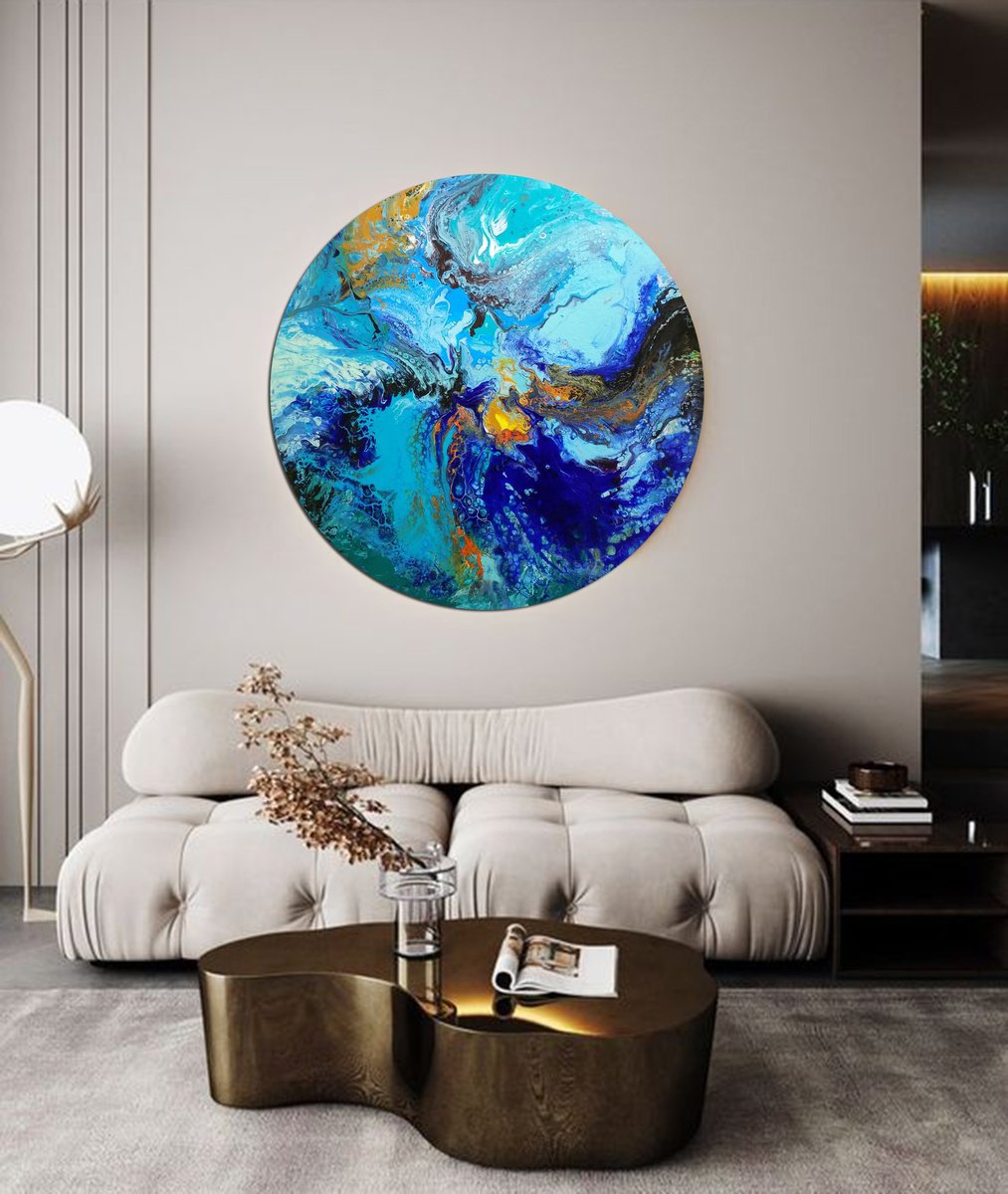 Abstract Acrylic Painting By Areti Ampi, 35 X 35, Blue Sky, Original Artwork