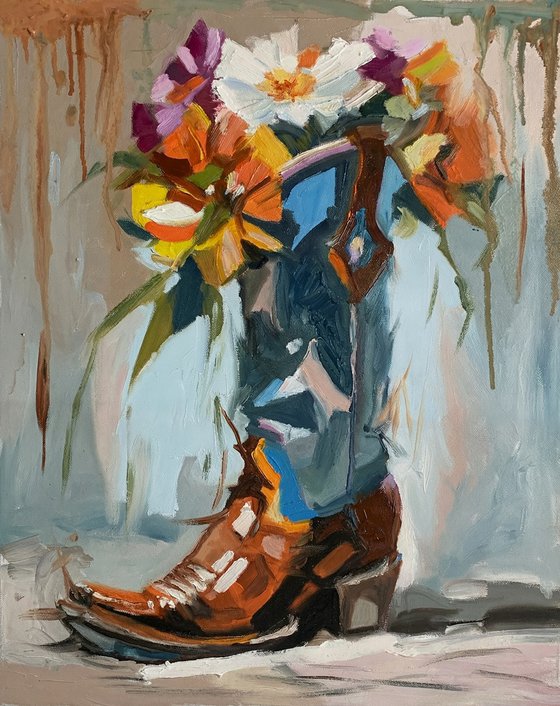 Cowboy Boot, Flower Bouquet.