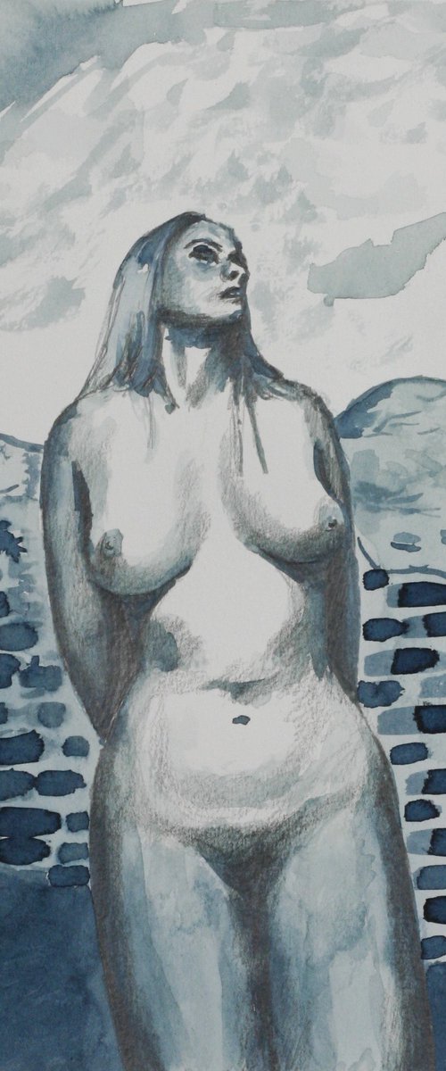 Blue Nude with Stone Wall by Bart Demeestere