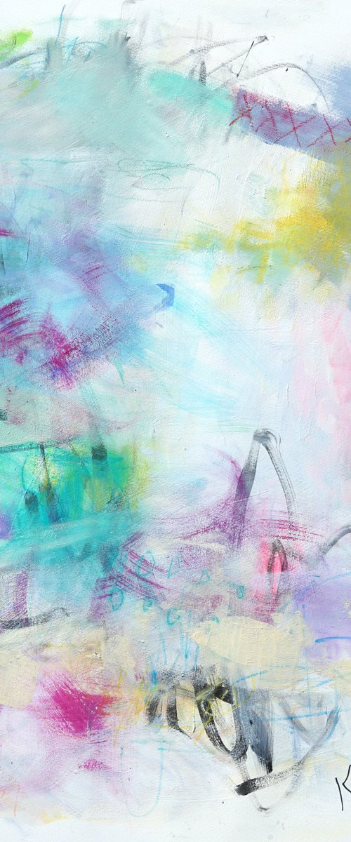 Time to Refresh 18x24" Light Colorful Abstract Expressionist Painting on Paper by Kerri McCabe