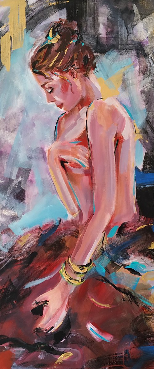 Moment - Figurative painting on canvas by Antigoni Tziora