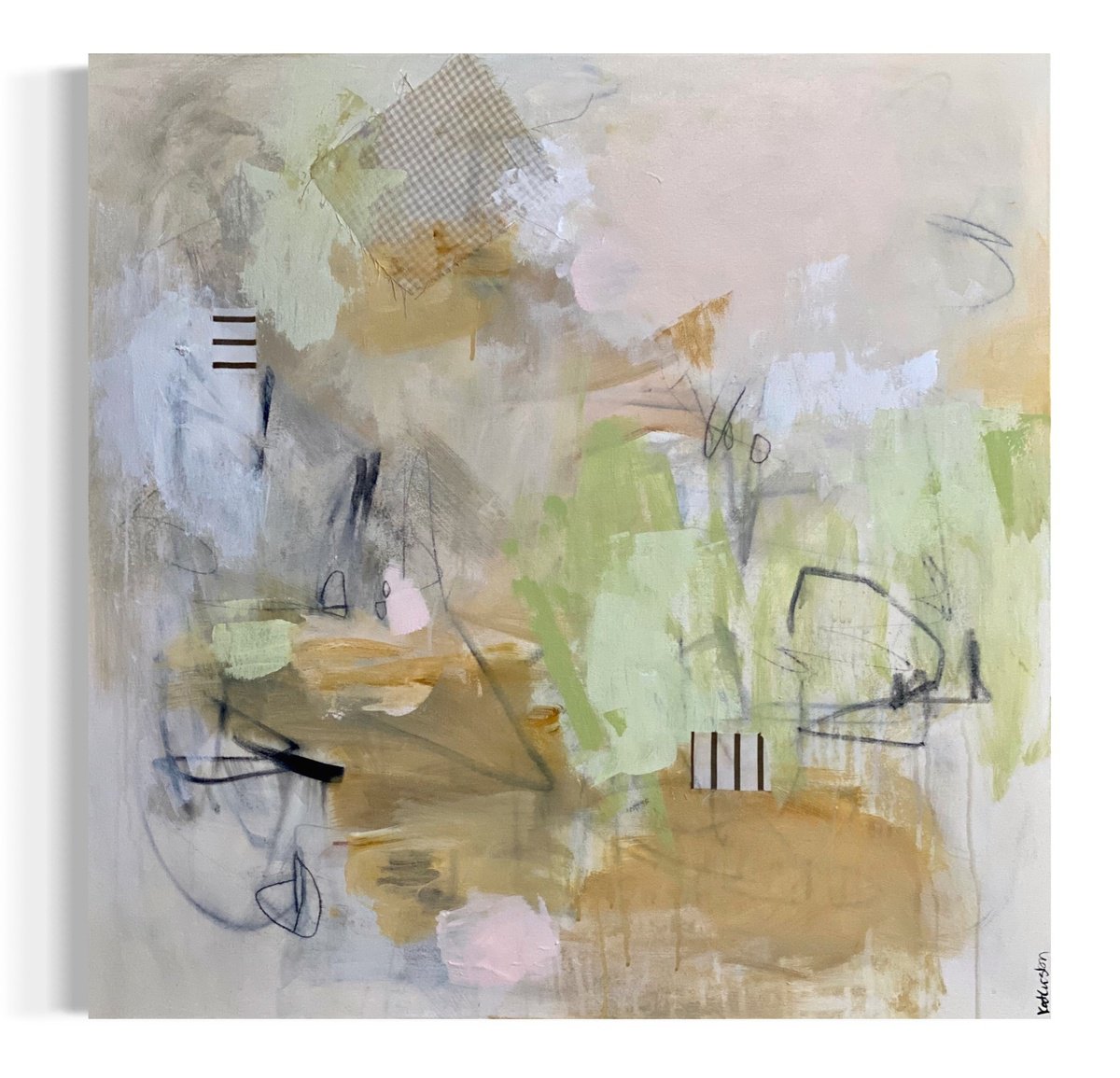 Organic Abstract Acrylic Painting By Kat Crosby, 30 X 30", Margaritas And Sand Dunes, Original Artwork