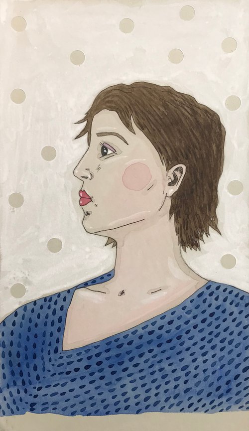 Woman in Blue - Original mixed media painting by Kitty  Cooper