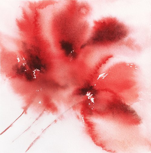 Red flowers. Abstract floral painting by Olga Grigo