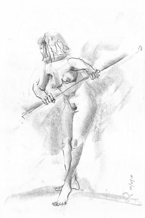 Nude w javelin turn  untitled by Gordon T.