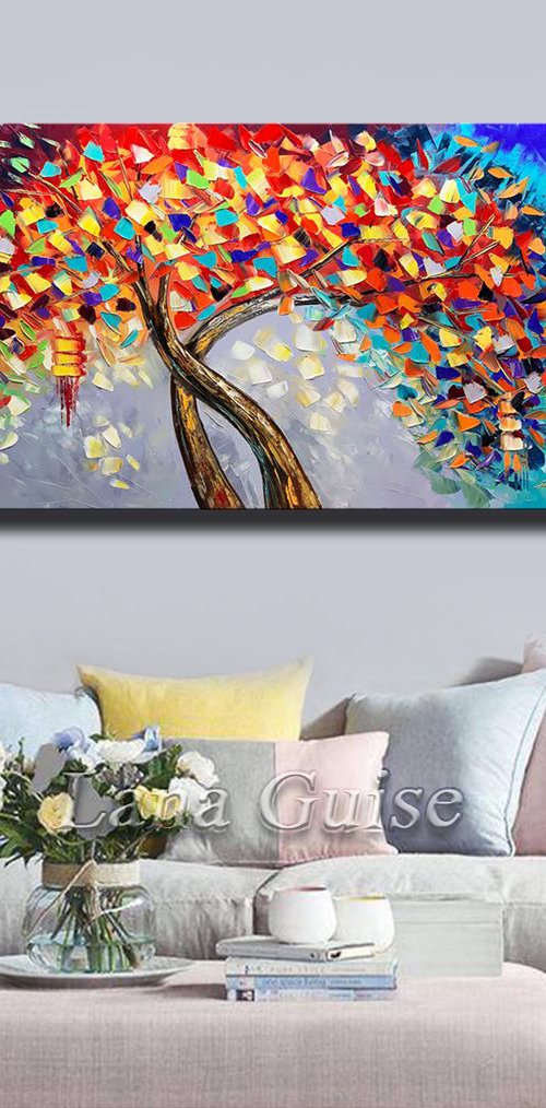 Thousand Shades of Passion Tree Oil Painting 120 x 60 cm by Lana Guise