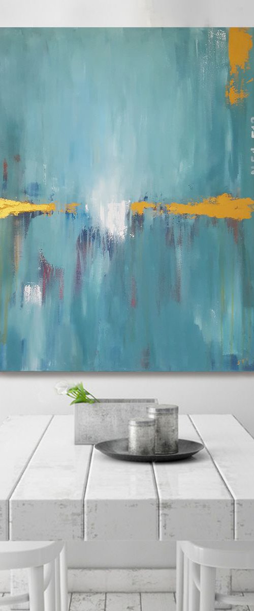 Deep Sea Gold in Turquoise – Abstract Seascape by Stefanie Rogge