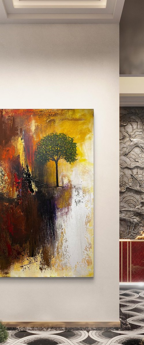 abstract sunset tree neutral by Henrieta Angel