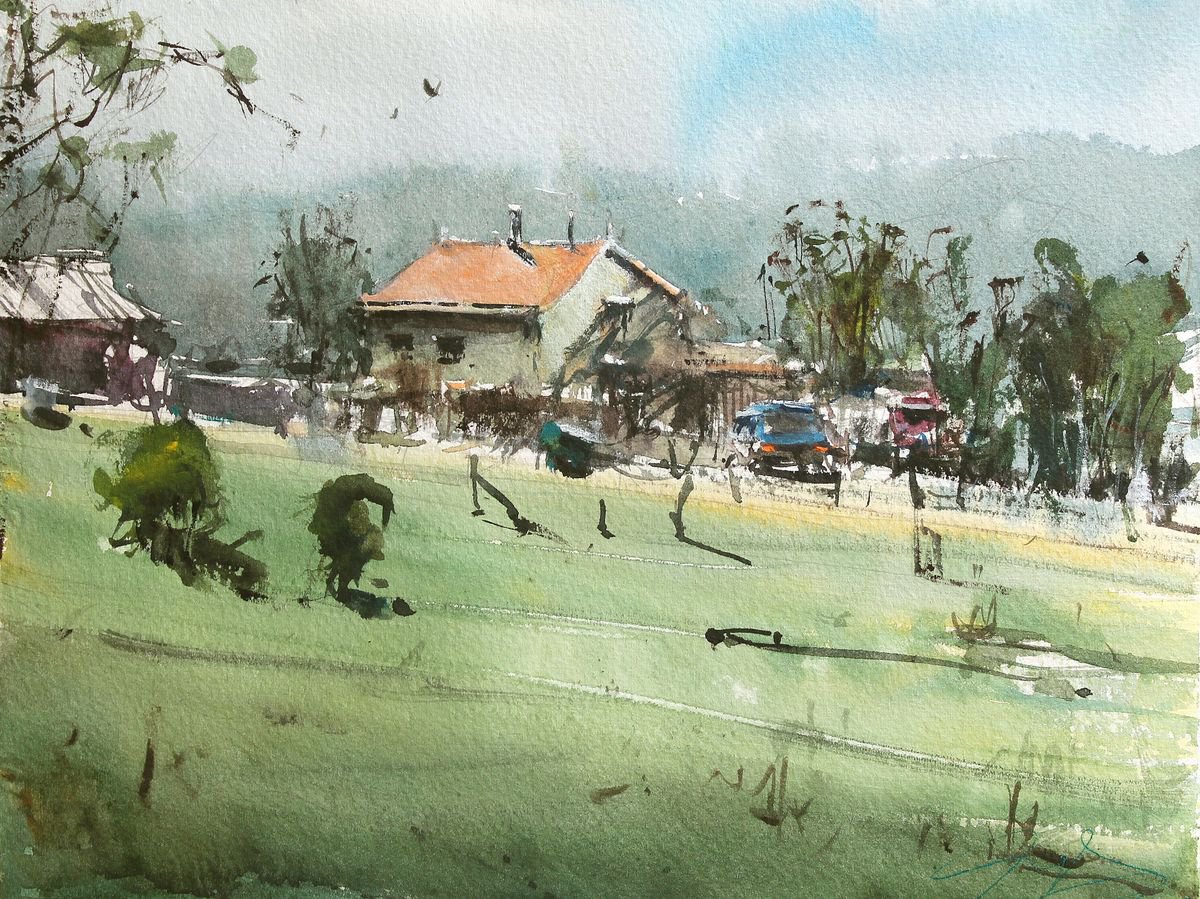 Impressionistic Landscape Watercolour By Maximo Damico, 13 X 9", From My Window, Original Artwork