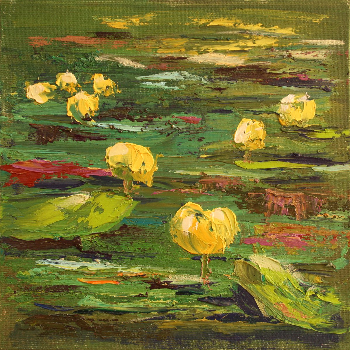 WATER LILY VI. 7x7  PALETTE KNIFE / From my a series of mini works WORLD OF WATER LILIES... by Salana Art Gallery