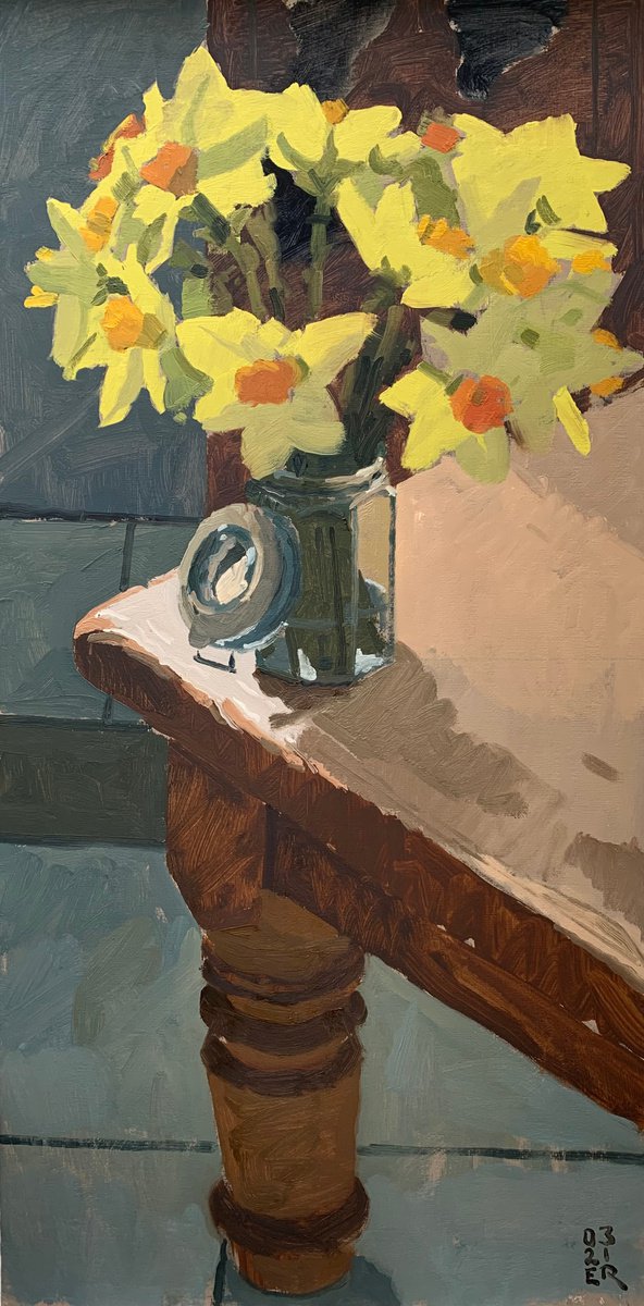Daffodils and Oak Table by Elliot Roworth