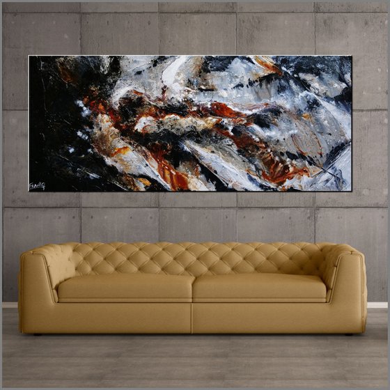 Slated Noir 240cm x 100cm Black Brown Grey Texture Abstract Art