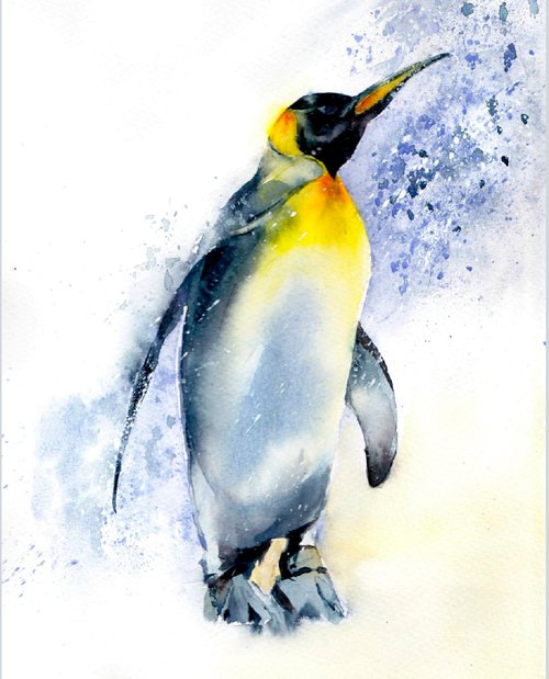 Emperor Penguin, original watercolour painting by Anjana Cawdell