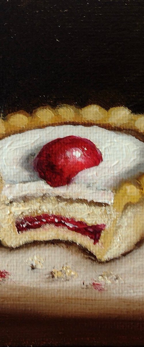 Little Cherry Bakewell tart still life by Jane Palmer Art