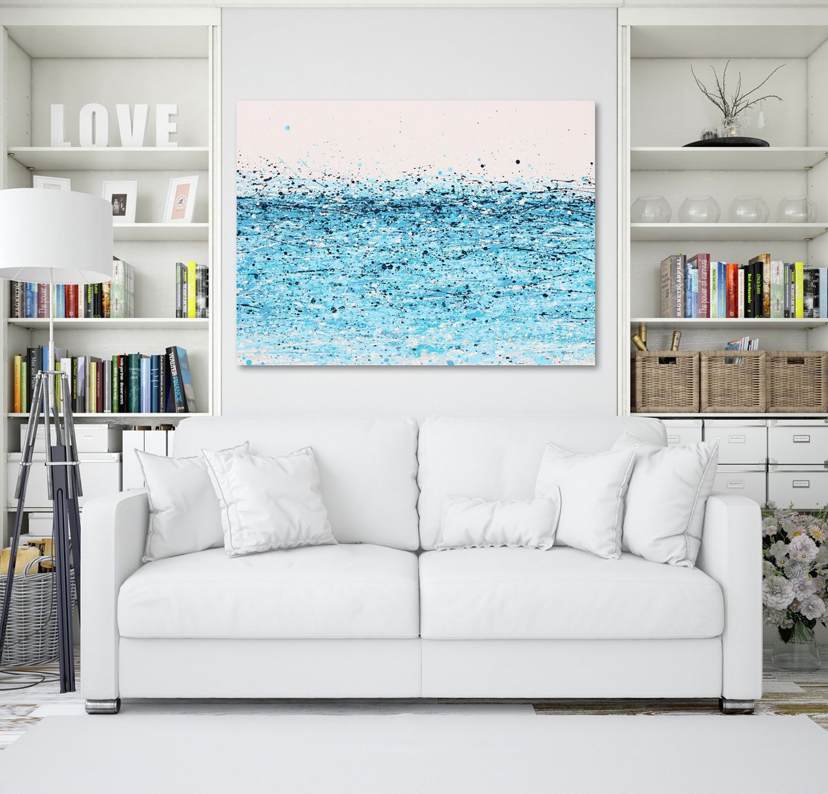 Abstract Landscape Acrylic Painting By Isabelle Pelletane, 31 X 23, Dream In Blue, Original Artwork