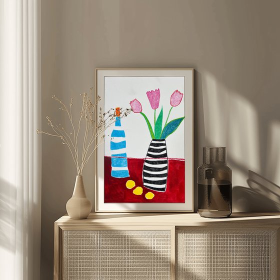 Pink Tulips with Wine Lemons
