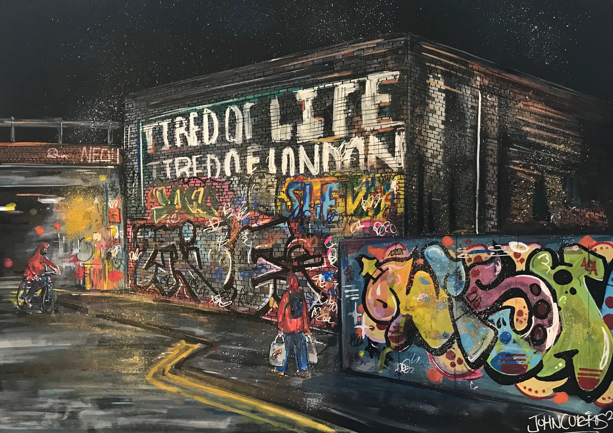 Illustrative Cityscapes Painting By John Curtis, 16 X 12, Tired Of London, Original Artwork