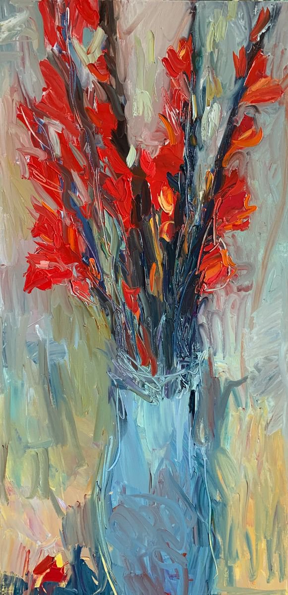 Red gladioli by Lilia Orlova-Holmes