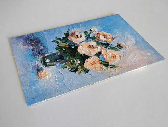 Roses Painting Original Art Small Oil Artwork Flower Wall Art Floral Miniature