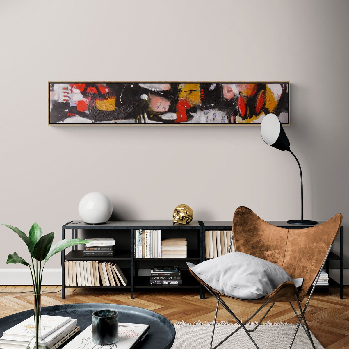 Expressive Abstract Acrylic Painting By Daniela Schweinsberg, 71 X 12, Abstract Panorama, Original Artwork