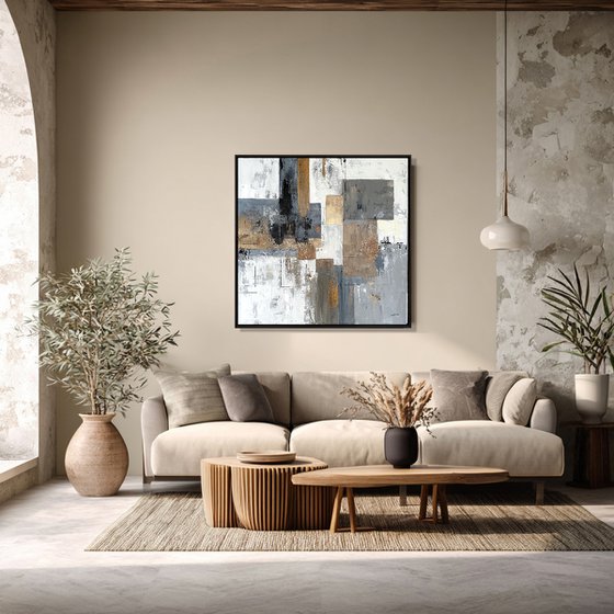 Golden Structure Field. Grey Beige Textured