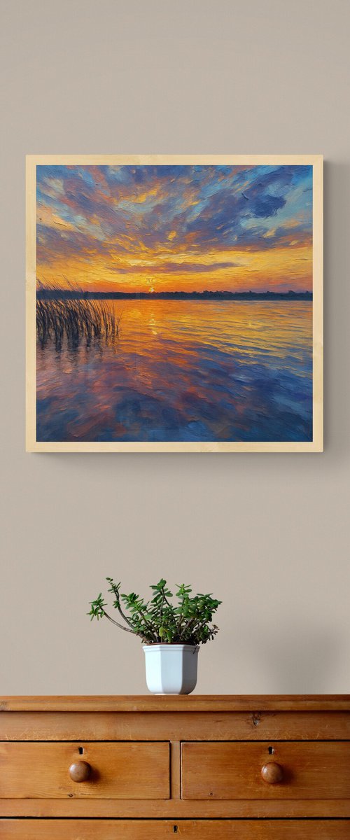 Lake Sunset Reflection by Olga Blazhko