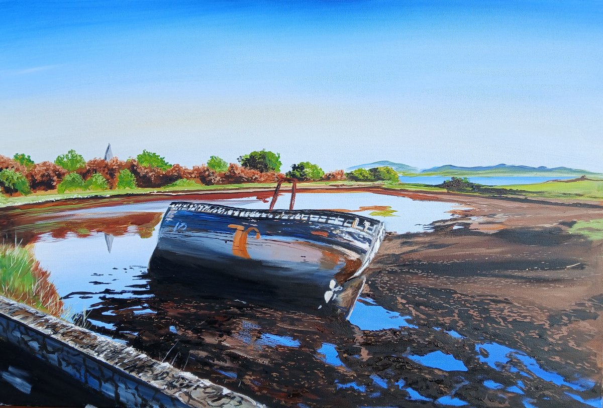 Photorealistic Landscape Oil Painting By Cathal Gallagher, 30 X 20, Ocean Wreck, Original Artwork