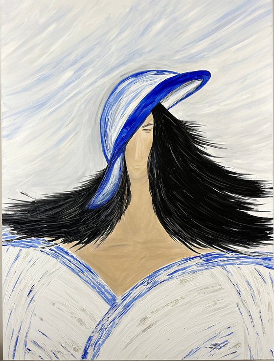 Une Présence — Blue Hat Woman Portrait